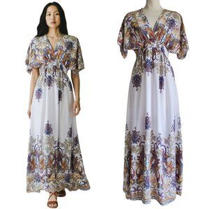 Made in Italy Floral Feminine Maxi Dress Smocked Empire Waist Size S/M